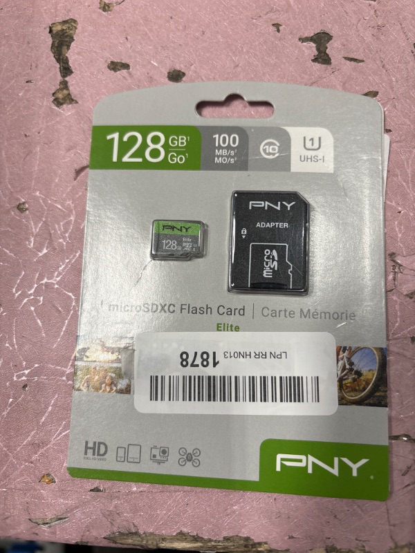 Photo 1 of PNY 128GB Elite Class 10 U1 microSDXC Flash Memory Card - 100MB/s, Class 10, U1, Full HD, UHS-I, Micro SD 128GB FLASH CARD