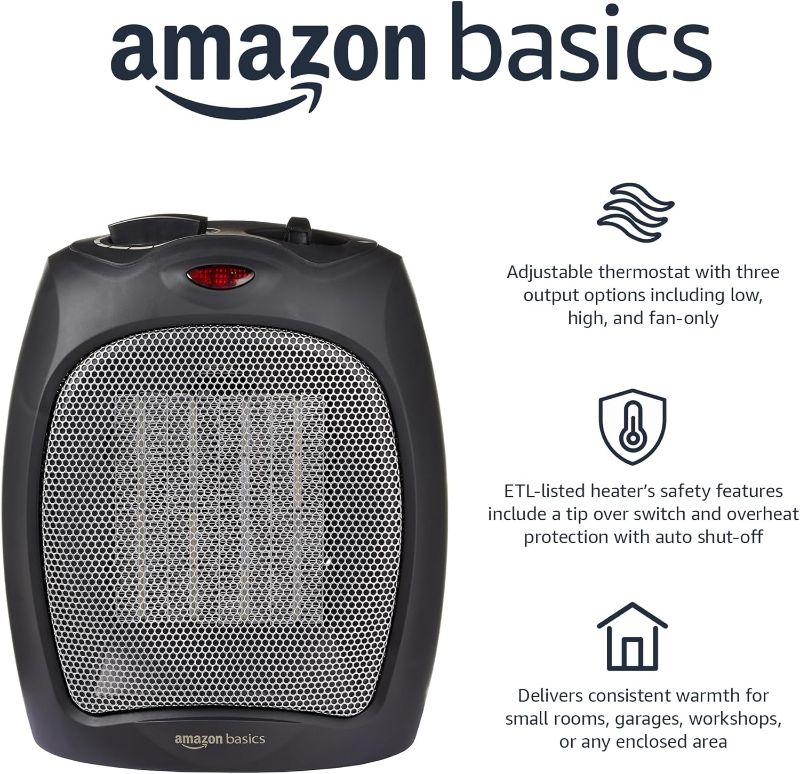 Photo 3 of (READ FULL POST) Amazon Basics 1500W Ceramic Personal Heater with Adjustable Thermostat, Black, 7.52"D x 6.34"W x 9.45"H
