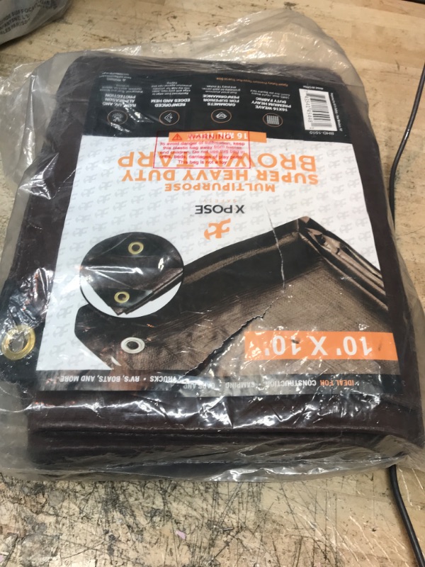 Photo 2 of 10' x 10' Super Heavy Duty 16 Mil Brown Poly Tarp Cover - Thick Waterproof, UV Resistant, Rip and Tear Proof Tarpaulin with Grommets and Reinforced Edges - by Xpose Safety