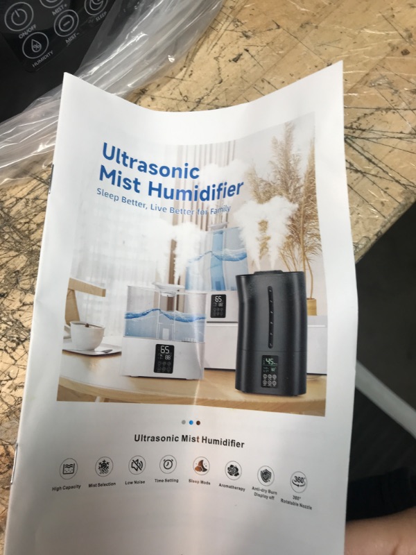 Photo 2 of 5.2L Humidifiers for Bedroom and Plants, Ultrasonic Cool Mist Humidifiers for Baby home Mist Top Fill Desk Humidifiers Essential Oil Diffuser, Quiet Humidifiers with Adjustable Mist,360°Nozzle-Black Black-Grey 5.2L