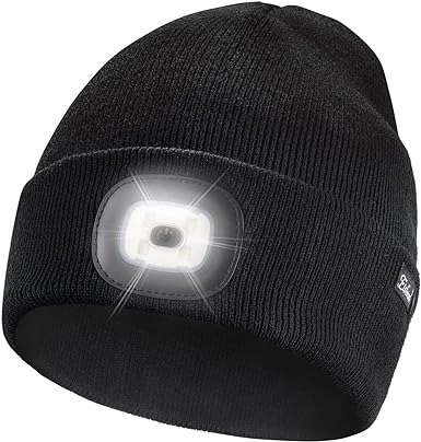 Photo 1 of HEYAXA Unisex LED Beanie with Light, Rechargeable Headlamp Hat, Warm Knitted Cap Valentines Day Gifts for Him Men Adults Teens Women Dad
COLOR BLACK