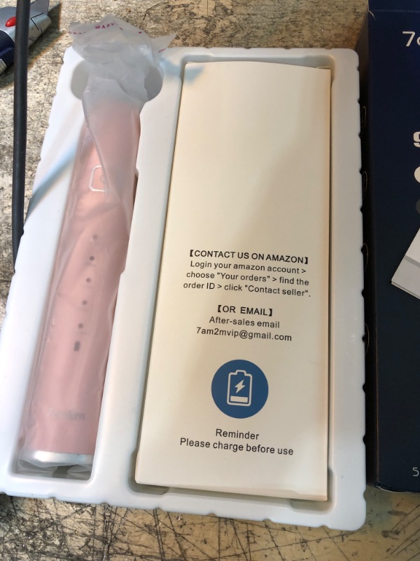 Photo 2 of 7AM2M Sonic Electric Toothbrush with 6 Brush Heads for Adults and Kids, One Charge for 90 Days, Wireless Fast Charge, 5 Modes with 2 Minutes Built in Smart Timer, Electric Toothbrushes(Pink)