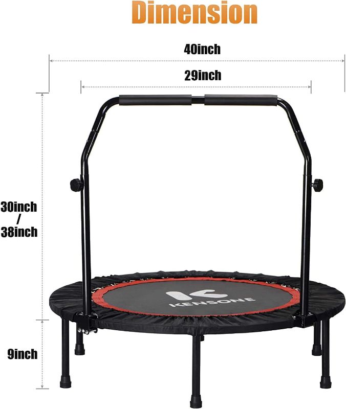 Photo 3 of (READ NOTES) KENSONE 40"/48" Foldable Mini Trampoline, Indoor Trampoline for Kids, Adults Indoor/Garden Workout, Fitness Rebounder with Adjustable Foam Handle, Max Load 330/450 lbs 48" Black