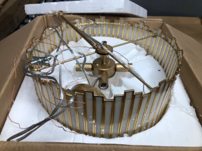 Photo 1 of Durent Lighting Gold Drum Chandelier 4-Light Modern Drum Pendant Lighting Fixture with Cream Glass Shade, 16” Round Ceiling Hanging Light for Bedroom Dining Room Kitchen Foyer Entryway Living Room