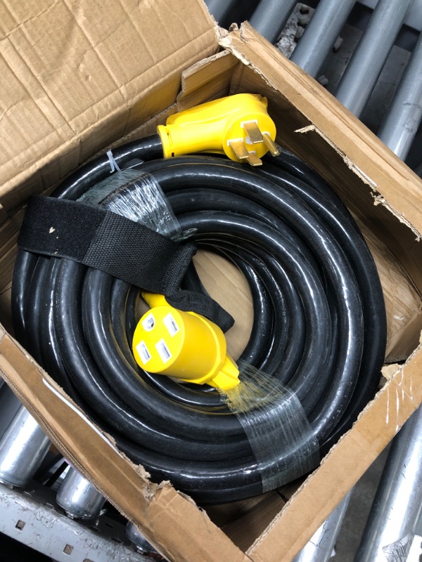 Photo 2 of 15 FT 30 Amp RV Extension Cord Outdoor with Grip Handle, Flexible Heavy Duty 10/3 Gauge STW RV Power Cord Waterproof with Cord Organizer, NEMA TT-30P to TT-30R, Black-Yellow, ETL Listed PlugSaf Yellow 15 FT - 30A