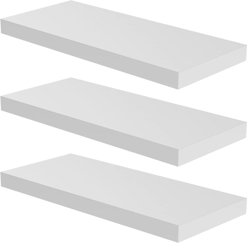 Photo 1 of JPND Floating Shelf, Set of 3 Wall Shelf, 36 in W x 12.75 in D x 2 in H Wooden Floating Wall Shelf with Invisible Brackets for Living Room/Bedroom/Bathroom/Kitchen Storage and Decor, White