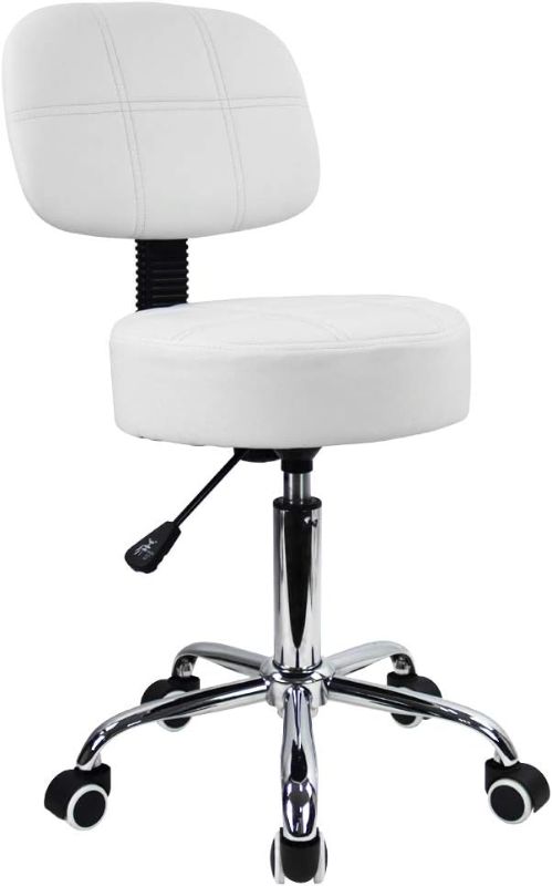 Photo 5 of KKTONER Round Rolling Stool with Back PU Leather Height Adjustable Swivel Drafting Work SPA Salon Stools Chair with Wheels White