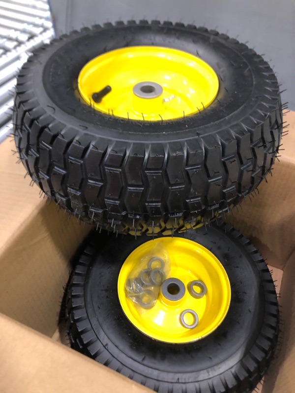 Photo 1 of 13x5.00-6 Tire and Wheel Assembly (2-Pack), Tubeless Lawn Mower Tire with Rim, with 3/4” Bushings and 3” Centered Hub Length