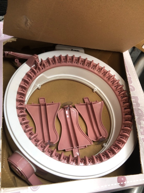 Photo 2 of 48 Needles Knitting Machines with Row Counter, Smart Knitting Round Loom for Adults/Kids, Knitting Board Rotating Double Knit Loom Machine Kits Pink White 48 Needles