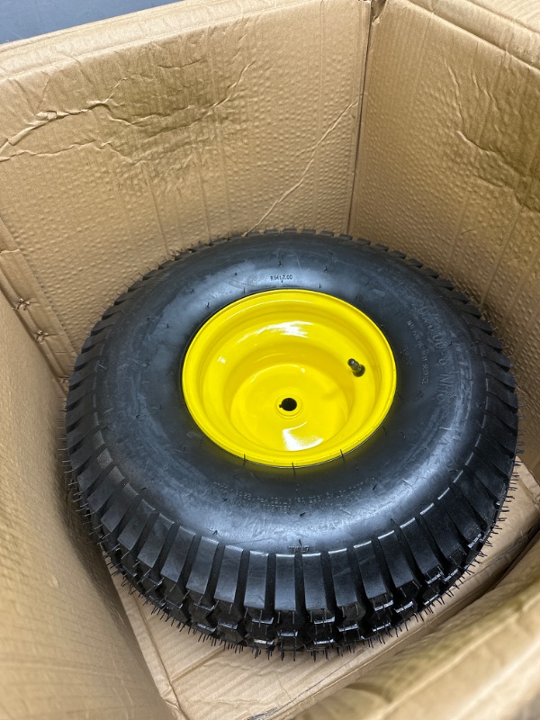 Photo 2 of 15x6.00-6 Lawn Mower Tires with Wheel,Front Tire Assembly Replacement for John Deere,Craftsman,Cub Cadet and More Lawn &Garden Riding Mower,4 Ply Tubeless,570lbs Capacity,3" Offset Hub 2 PACK