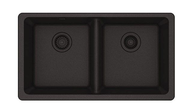 Photo 1 of (READ FULL POST) Elkay Quartz Classic ELGU3322BK0C 33" x 18-1/2" x 9-1/2", Equal Double Bowl Undermount Sink Kit, Black Black Sink