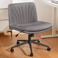 Photo 1 of armless-Office Desk Chair with Wheels: PU Leather Cross Legged Wide Chair,Comfortable Adjustable Swivel Computer Task Chairs for Home,Office,Make Up,Small Space,Bed Room