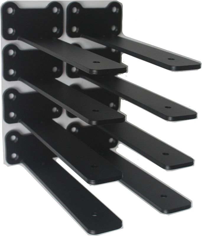 Photo 1 of 8 Pack - 8 inch Matte Black Hidden Invisible L Shelves Brackets, Floating Hidden Shelf Brackets Heavy Duty Shelf Brackets Industrial L Shelf Bracket (1/5 Inch Thicked) Iron Shelf Brackets
