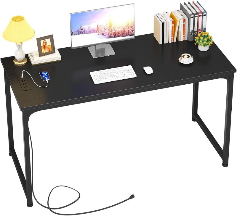 Photo 1 of Foxemart Writing Computer Desk Modern Sturdy Office Desk PC Laptop Notebook Study Table for Home Office Workstation, Black
