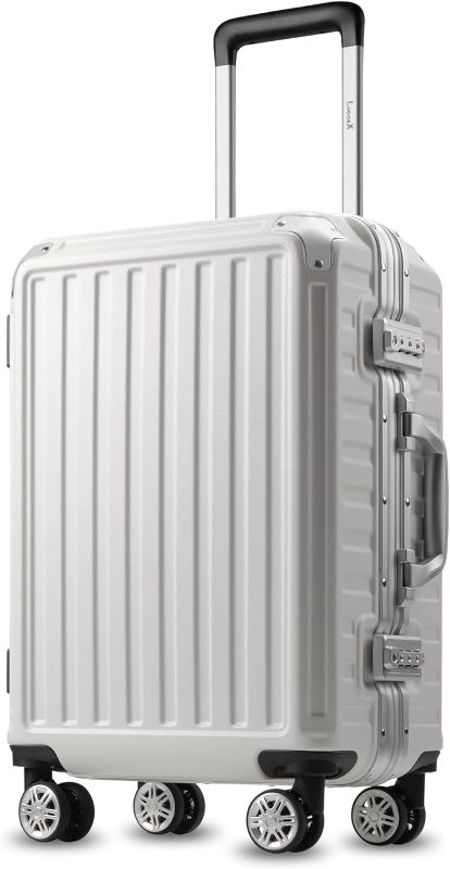 Photo 1 of ***DAMAGED READ NOTES***LUGGEX Hard Shell Carry On Luggage with Aluminum Frame -  4 Metal Corner Hassle-Free Travel (White Suitcase)
