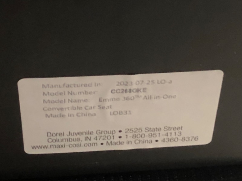 Photo 2 of ***NO PACKAGING - MISSING CUSHIONS AND CUPHOLDERS - USED***
Maxi-Cosi Emme 360 Rotating All-in-One Convertible Car Seat, Urban Wonder