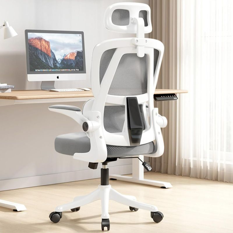 Photo 1 of ***USED - MISSING ARMS - NO PACKAGING - SEE PICTURES***
Ergonomic Office Chair Adjustable High Back Mesh Lumbar Support, White/Grey