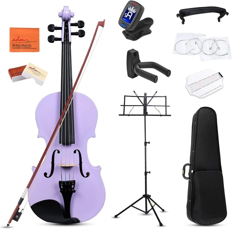 Photo 1 of ADM Acoustic Violin for Kids Beginners, 4/4 Full Size Acoustic Violin Fiddle for Teens Students Violin Starter Kit with Hard Case, Rosin, Shoulder Rest, Bow, Violin Music Stand and Strings,Purple
