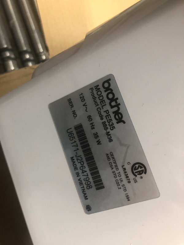 Photo 1 of **MISSING PARTS**
Brother PE535 Embroidery Machine, 80 Built-in Designs, 4" x 4" Hoop Area, Large 3.2" LCD Touchscreen, USB Port, 9 Font Styles