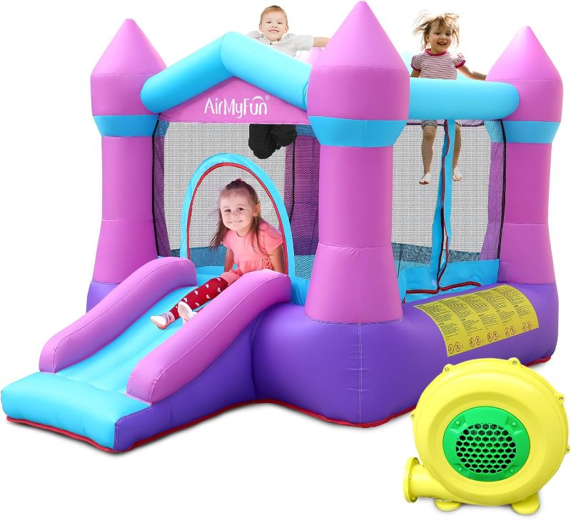 Photo 1 of *******UNKNOWN IF HAS HOLES************
AirMyFun Toddler Bounce House with Blower for Kids 3-8, Inflatable Bouncy Jumping Castle with Slide, Indoor/Outdoor Pink Bouncer House, 82011B
