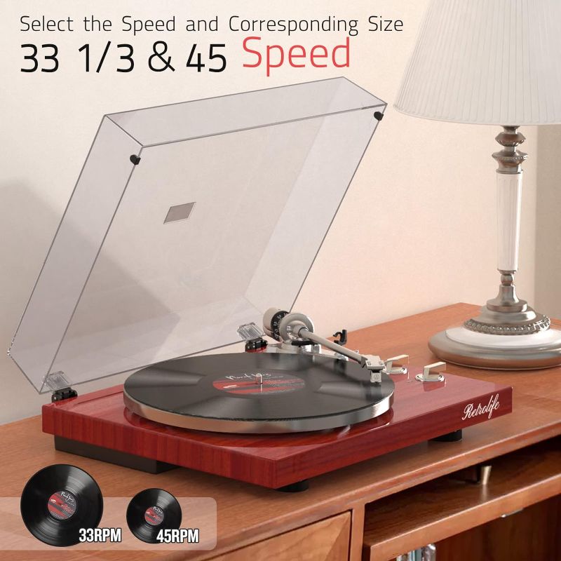 Photo 4 of (READ FULL POST) Turntables Belt-Drive Record Player with Wireless Output Connectivity, Vinyl Player Support 33&45 RPM Speed Phono Line Output USB Digital to PC Recording with Advanced Magnetic Cartridge&Counterweight Mahogany Red