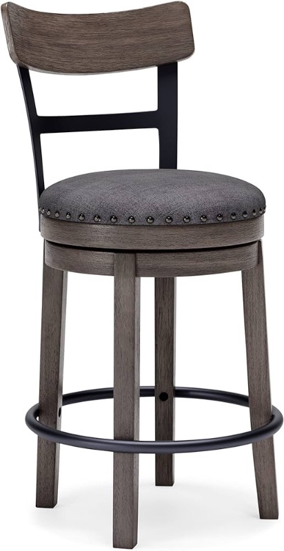 Photo 1 of Signature Design by Ashley Caitbrook 24" Farmhouse Counter Height Upholstered Swivel Barstool, Gray