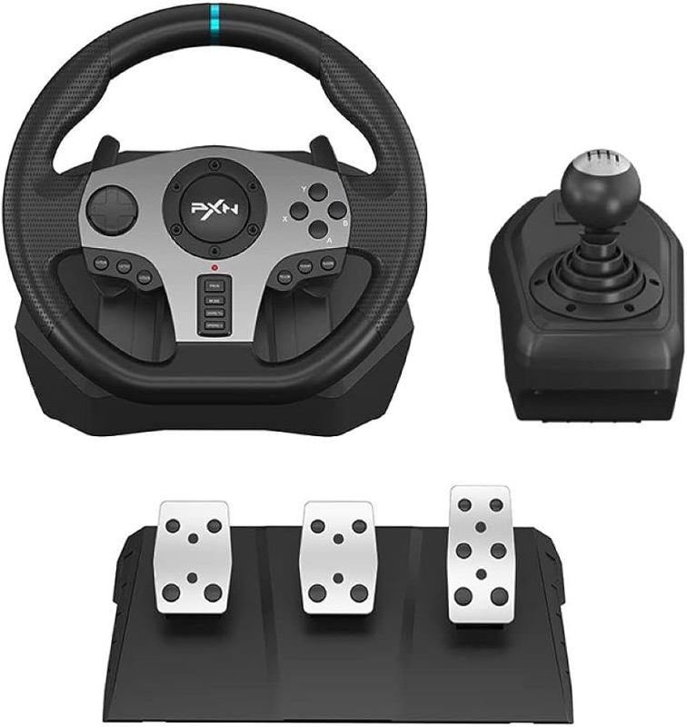 Photo 1 of (READ FULL POST) PXN PC Steering Wheel, V9 Universal Usb Car Sim 270/900 Degree Race Steering Wheel with 3-Pedals and Shifter Bundle for PC, Xbox One, Xbox Series X/S, PS4, PS3, Switch (Black)