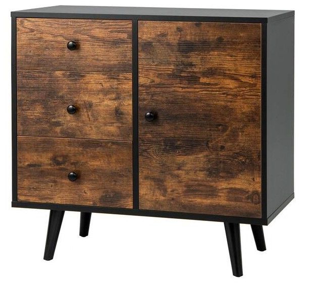 Photo 1 of *Not Exact* Mid-Century Rustic Brown Storage Accent Cabinet Multipurpose Wood Shelf Organizer with 3-Drawers
