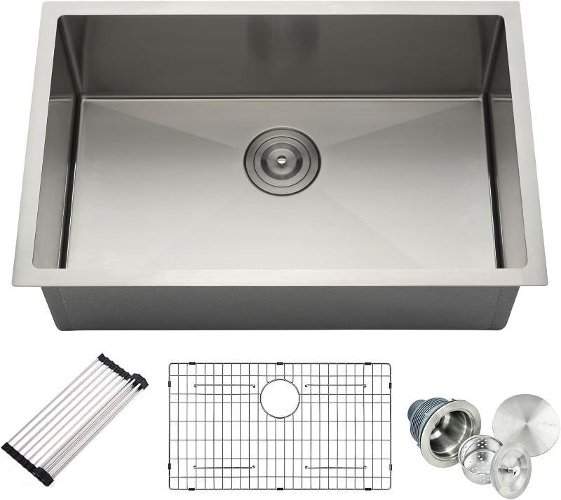 Photo 1 of 32"x18.5"x10" High-end 32 inch Undermount Stainless Steel Kitchen Sink. Full Accessory Set. XL Single Bowl Deep Basin. 16 Gauge Thick. Rust Proof, Boiling Water Proof.

