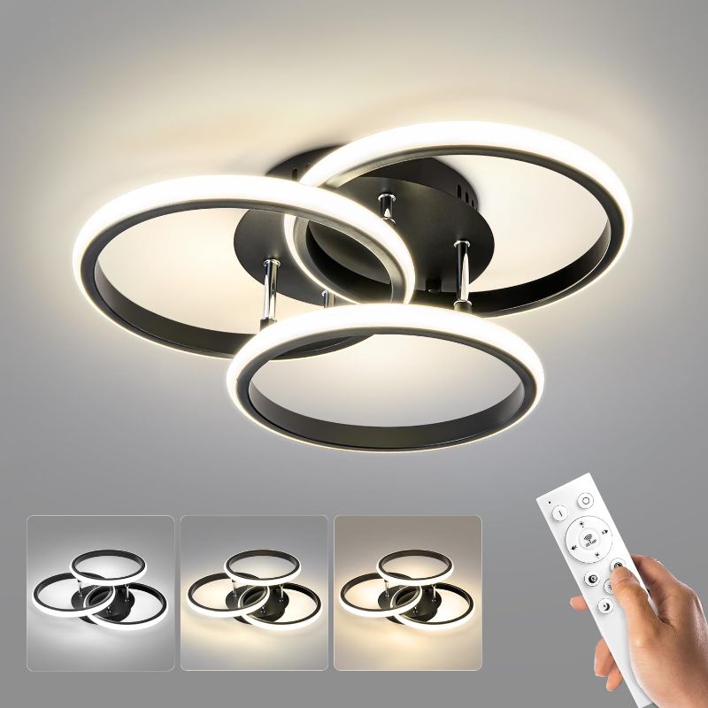 Photo 1 of 15.74in Dimmable LED Modern Flush Mount Ceiling Light Fixture with Remote Control, 3000K-6500K 3-Color Dimming Circle Modern Chandelier, Close to Ceiling Bedroom Kitchen Hallway Cloakroom Lamp
