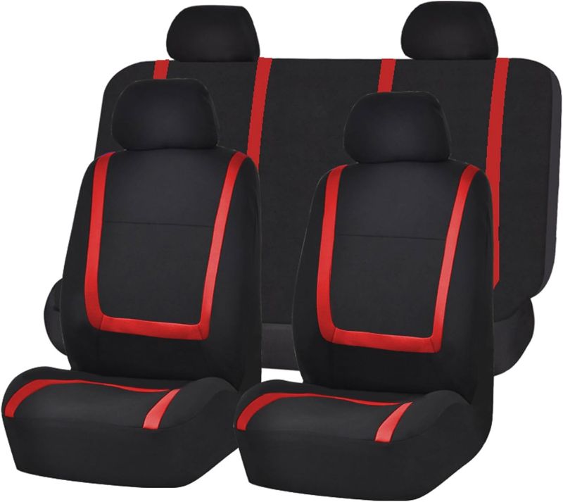 Photo 1 of (SEE NOTES) FH Group Car Seat Covers Full Set Cloth - Universal Fit Automotive Seat Covers, Low Back Front Seat Covers, Solid Back Seat Cover, Washable Car Seat Cover for SUV, Sedan and Van Red
 FH Group Black & Red Polyester Car Seat Covers (Front & Back
