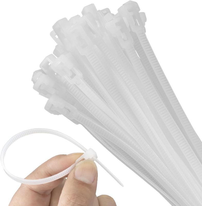 Photo 1 of 100 Pcs White 10 Inch Fastening Cable Ties Reusable Cord Organizer, Adjustable Hook and Loop Wire Wrap Cable Management