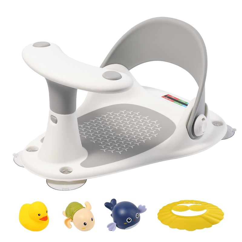 Photo 1 of Baby Bath Seat LDIIDII Baby Bathtub Seat Infant Bath Seat for Babies 6 Months&Up Sit Up Bathing in Tub,Toddler Bath Seat with Water Thermometer/4 Strong Suction Cup/3 Bath Toys/Shower Cap (Grey)