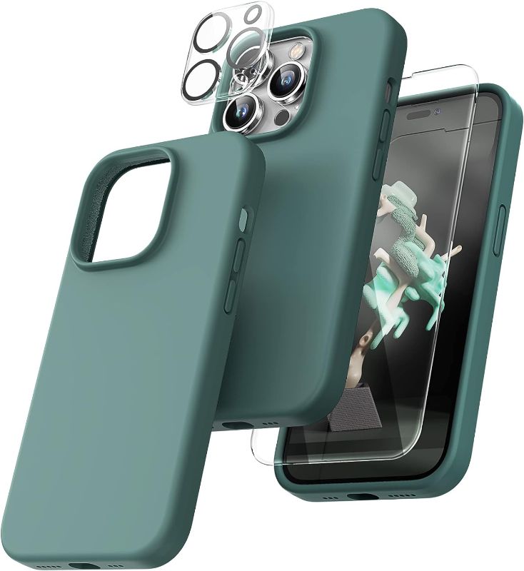 Photo 1 of LEGFES [4 in 1 Pioneer Designed for iPhone 14 Pro Max Case(6.7'' 2022),with 2 Pack [Tempered Glass Screen Protector]+1 Pack [Camera Lens Protector] Midnight Green