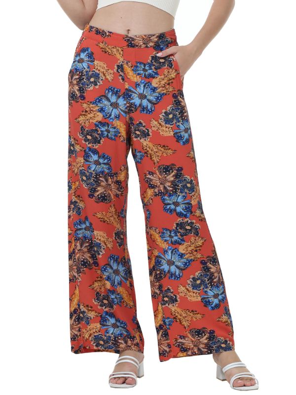 Photo 1 of MCEDAR Women's Wide Leg Palazzo Lounge Soft Pajama Pants Floral Print Elastic Waist Plus Size with Pockets P014 4X