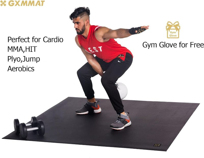 Photo 3 of (READ FULL POST) Gxmmat Large Exercise Mat 6'x4'x7mm, Thick Workout Mats for Home Gym Flooring, Extra Wide Non-Slip Durable Cardio Mat, High Density, Shoe Friendly, Perfect for Plyo, MMA, Jump Rope, Stretch, Fitness
