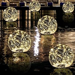 Photo 1 of 4 Pcs Solar Floating Pool Lights 8'' Large LED Waterproof Solar Powered Pool Lights Warm White Solar Pool Balls with Remote Garden Decor Solar Balls for Pool Pond Yard Garden Patio Decor