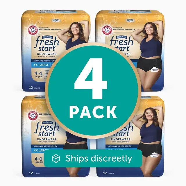 Photo 1 of FitRight Fresh Start Incontinence Underwear for Women, Ultimate Absorbency, XXL, Black, 48 ct
