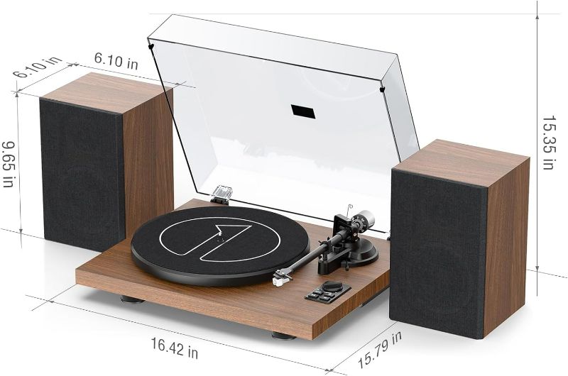 Photo 3 of 1 by ONE Record Player, Hi-Fi System Bluetooth Turntable Players with Stereo Bookshelf Speakers, Phono Preamp, AT-3600L, Adjustable Counterweight, Bluetooth Output&Input, 2-Speed Belt Drive