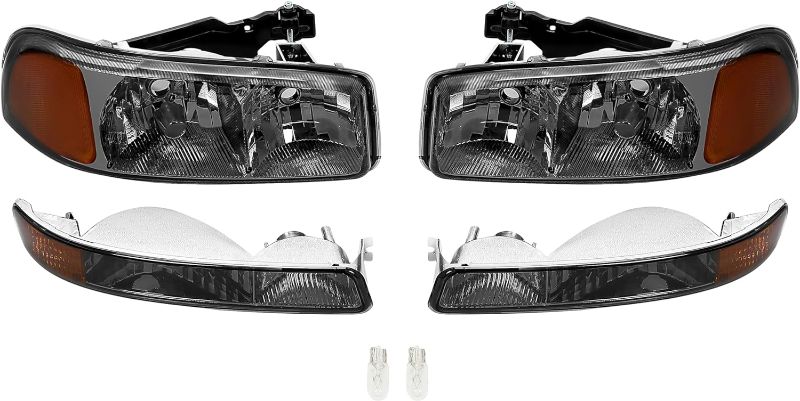 Photo 1 of HECASA Front Headlight Assembly Compatible with 1999-2007 GMC Sierra 2500 3500/2000-2007 Yukon XL Halogen DRL Headlamps Headlight