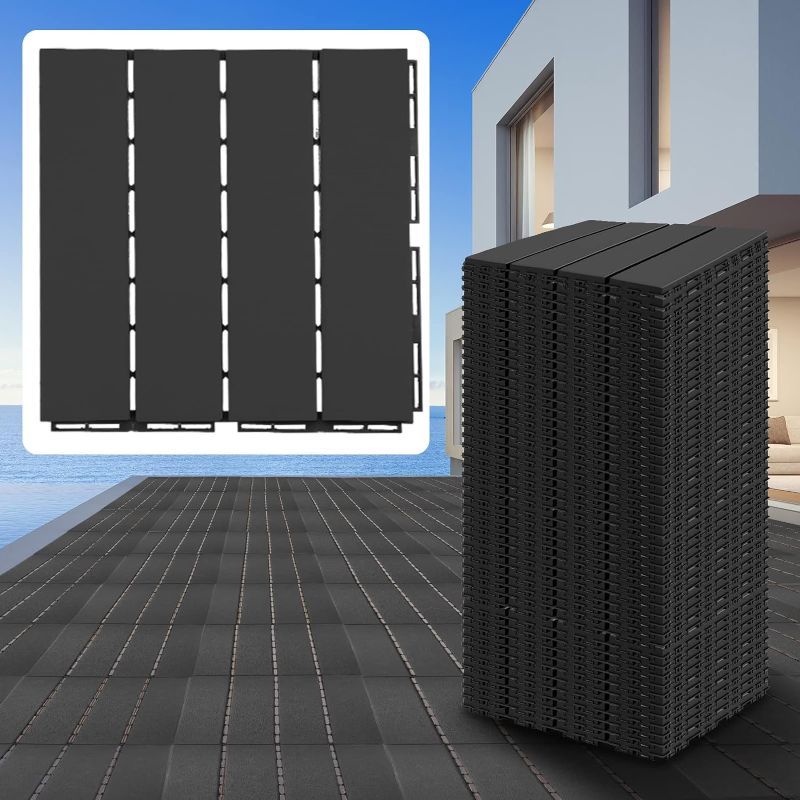 Photo 1 of 60 Pieces Patio Interlocking Deck Tiles Plastic Waterproof Outdoor Flooring Dark Gray Square Composite Decking Boards for Balcony Porch Poolside Backyard, 12 x 12 x 0.8 Inch