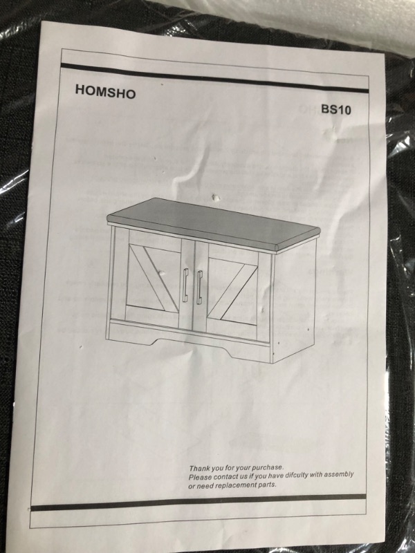 Photo 5 of ***USED - LIKELY MISSING PARTS - UNABLE TO VERIFY FUNCTIONALITY***
HOMSHO 2-Tier Storage Bench,Shoe Bench with Padded Seat Cushion, Entryway Bench with 2 Barn Doors,Adjustable Shelf, 27.6" L x 13.8" W x 17.7" H, for Entryway, Living Room, Bedroom, White 2