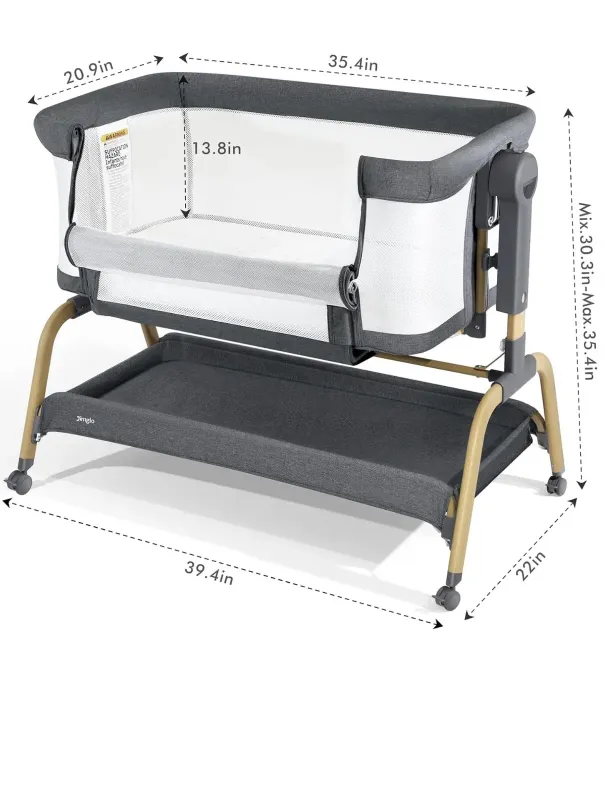 Photo 2 of 3 in 1 Baby Bassinet, Bedside Sleeper, & Playpen, Easy Folding Portable Crib (Grey)- KoolaBaby