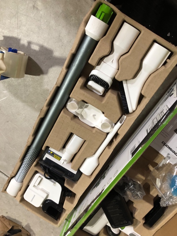 Photo 5 of ***HEAVILY USED/DIRTY - DAMAGED - SEE PICTURES - POWERS ON - UNABLE TO TEST FURTHER - LIKELY MISSING PARTS***
Greenworks 24V Brushless Cordless Stick Vacuum, Lightweight, Handheld, Pet, Anti-Allergen HEPA Filtration, Hard Floor, Carpet, Car, 4Ah Battery, 