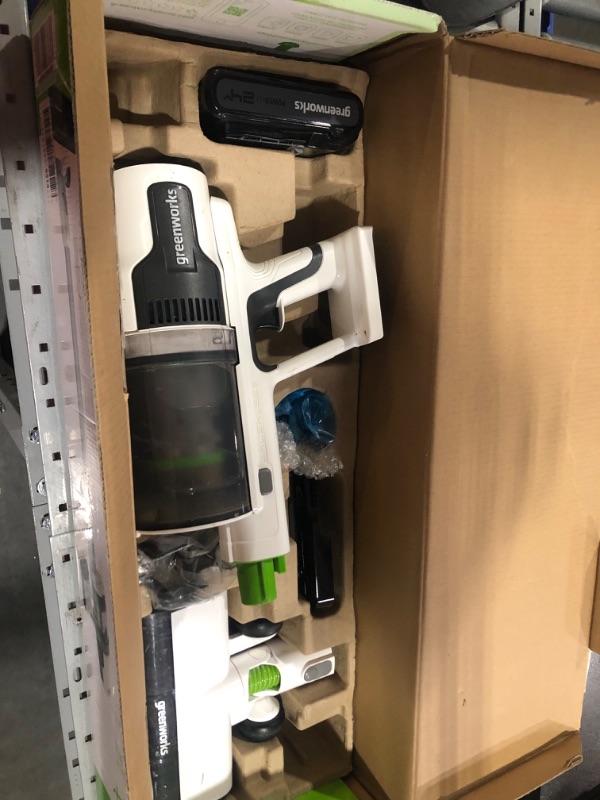 Photo 6 of ***HEAVILY USED/DIRTY - DAMAGED - SEE PICTURES - POWERS ON - UNABLE TO TEST FURTHER - LIKELY MISSING PARTS***
Greenworks 24V Brushless Cordless Stick Vacuum, Lightweight, Handheld, Pet, Anti-Allergen HEPA Filtration, Hard Floor, Carpet, Car, 4Ah Battery, 