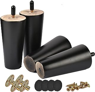 Photo 1 of 5 inch Solid Wood Furniture Legs, Btowin 4Pcs Mid-Century Modern Black Wooden Replacement Feet with Threaded 5/16'' Hanger Bolts & Mounting Plate & Screws for Sofa Couch Armchair Cabinet TV Stand