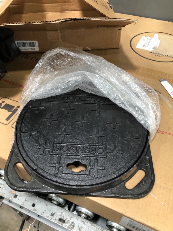 Photo 2 of 12" Cast Iron Manhole Cover and Frame, Black Septic Tank Lid with Base, Round Sewage Basin Cover with Bolted Down Removable Lid, Heavy Duty Flat Cover (True Diameter 11.8 in)