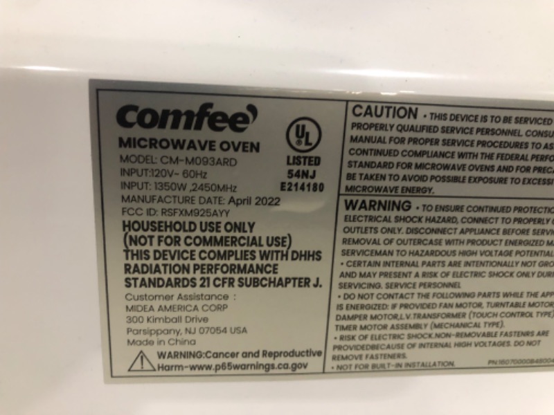 Photo 4 of ***USED - DOESN'T POWER ON - UNABLE TO TROUBLESHOOT***
COMFEE' CM-M093ARD Retro Microwave with 9 Preset Programs, Fast Multi-stage Cooking, Turntable Reset Function Kitchen Timer, Mute Function, ECO Mode, LED digital display, 0.9 cu.ft, 900W, Red Retro Re