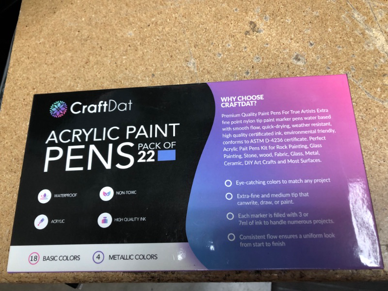 Photo 1 of CraftDat 22 Acrylic Paint Pens Extra Fine Tip 0.7mm For Glass,Canvas,Wood,Rock and Fabric Painting-Non Toxic Acrylic Markers for DIY Art and Crafts, and Christmas with Opaque and Odorless Ink