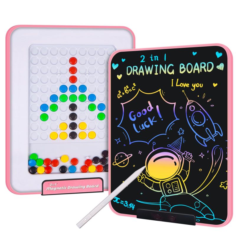 Photo 1 of 2-In-1 LCD Writing Tablet And Magnetic Drawing Board, 13 Inch Drawing Pads And Magnetic Dots Board For Kids, Montessori Toys Gift For Toddlers 3 4 5 6 7 8 Years Old Girls Boys (Pink)
